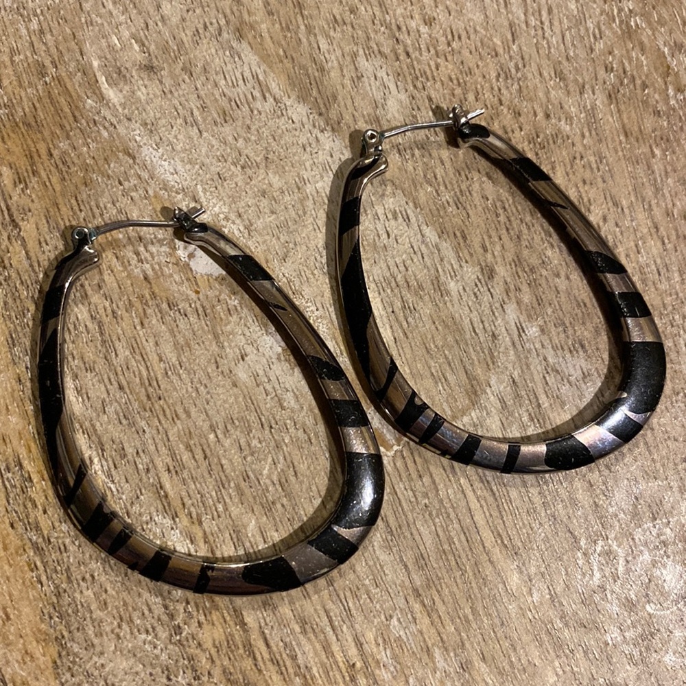 Lia Sophia Exaggeration Hoops Zebra Silver Tone Earrings